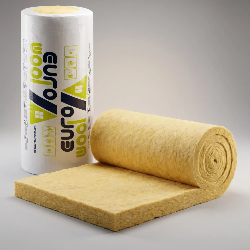 Wełna mineralna szklana Eurowool – rolka i rozwinięta mata izolacyjna