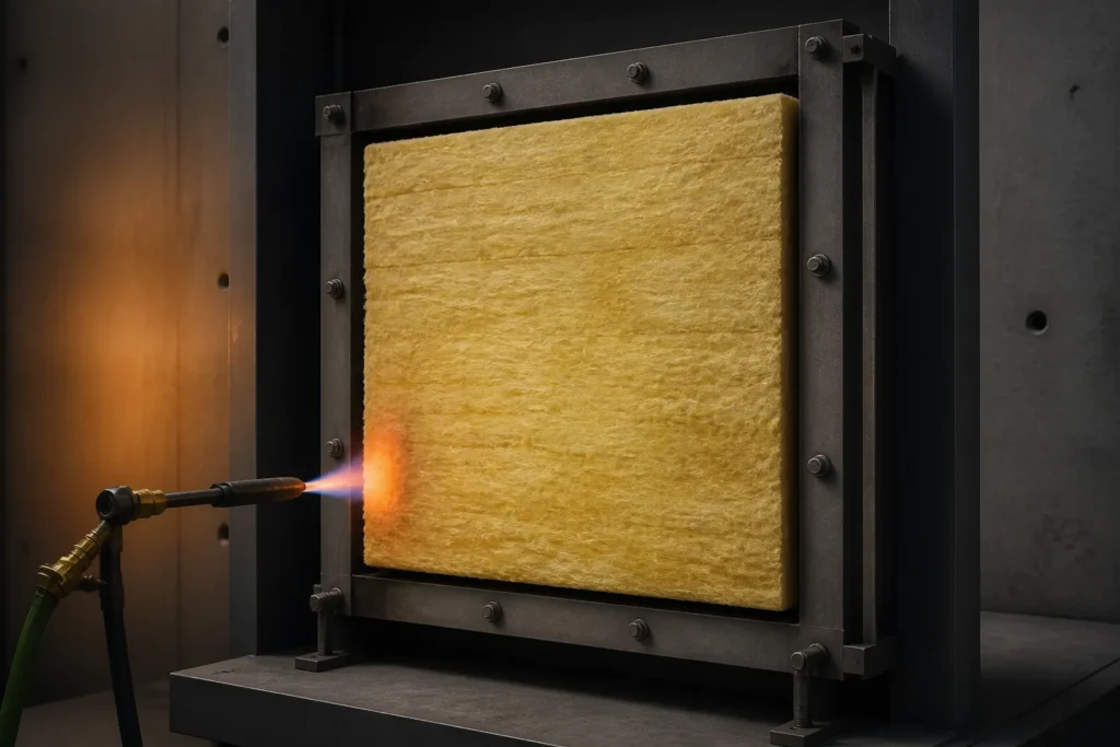 Badanie reakcji na ogień próbki wełny mineralnej